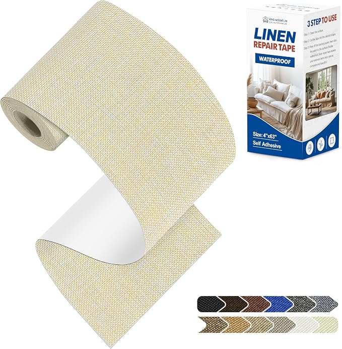 KING MOUNTAIN Linen Repair Patches, Self-Adhesive Fabric Patches, 4 X 63 inch Extra Size, Multi Color, Can be Used fo Sofa Repair (Beige 1.0)