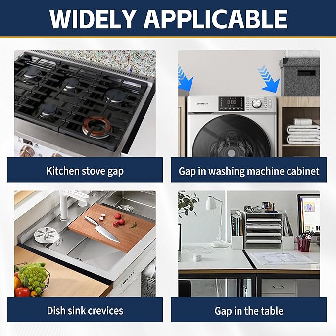 Stove Gap Covers Stainless Steel, Heat Resistant Gap Filler, Adjustable 13.8” to 27.6” Length, 1.05” Wide, Range Trim Kit - KIGJU Side Gap Guards for Stovetop, Kitchen Counter & Oven (Black 2 Pack)
