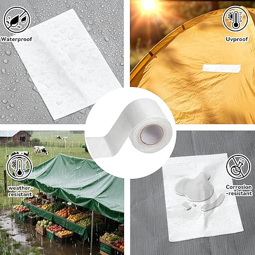 RV Awning Repair Tape: 3" x 30FT White Fabric Heavy Duty Waterproof Patch Kit for Sail Tent Boat Cover Outdoor Repair