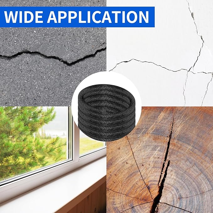 Backer Rod Foam Gap Filler Crack Filler for Concrete Repair Caulk Saver Backing Rod Concrete Expansion Joint Rope Caulk for Sealing Gaps, Expansion Joints, Crack Filling (Black,1/4 Inches x 33 Feet)