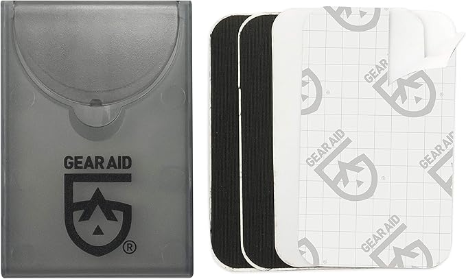 GEAR AID Tenacious Tape Mini Patches with Compact Pocket Case to Repair Holes and Tears in Micro Down Jackets, Vests, Tents, Rain Gear, and Outdoor Gear, 6 Patches (3 Clear, 3 Black)