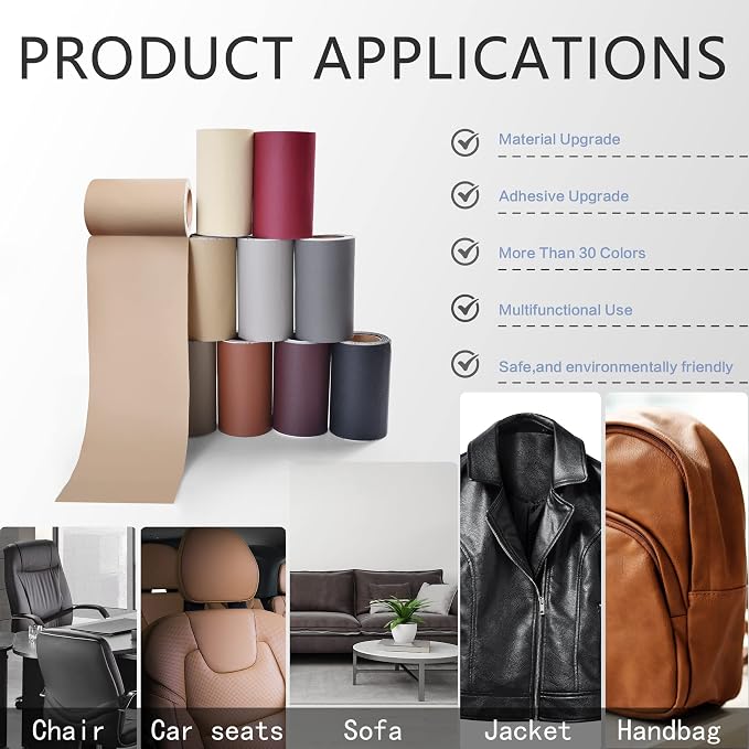 YAFLC Leather Repair Patch for Furniture, 4" x 63" Self Adhesive Leather Repair Kit Vinyl Repair Tape for Car Seat Sofa Jackets Couches Chair Brown
