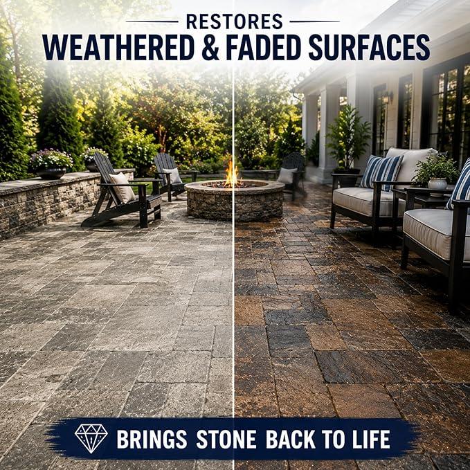 Color Enhancer Sealer for All-Natural Stone and Pavers. Marble, Travertine, Limestone, Granite, Slate, Concrete, Grout, Brick, Block. (4 Gallons)