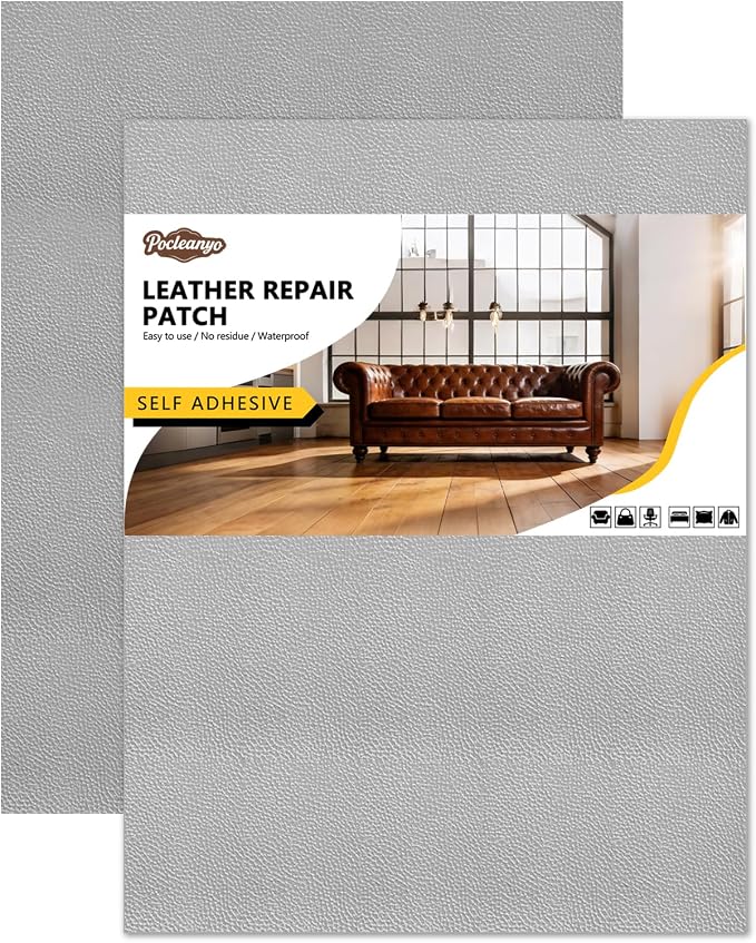 2 Pcs Dark Gray Leather Repair Tape, 8x12 Inch Leather Repair Patch Self-Adhesive, Waterproof Faux Leather Patch, Vinyl Repair Tape for Couch, Sofas, Furniture, Office Chair, Car Seats