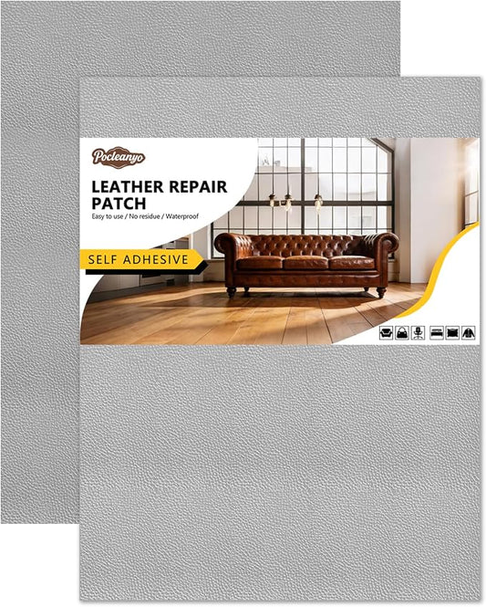 2 Pcs Dark Gray Leather Repair Tape, 8x12 Inch Leather Repair Patch Self-Adhesive, Waterproof Faux Leather Patch, Vinyl Repair Tape for Couch, Sofas, Furniture, Office Chair, Car Seats