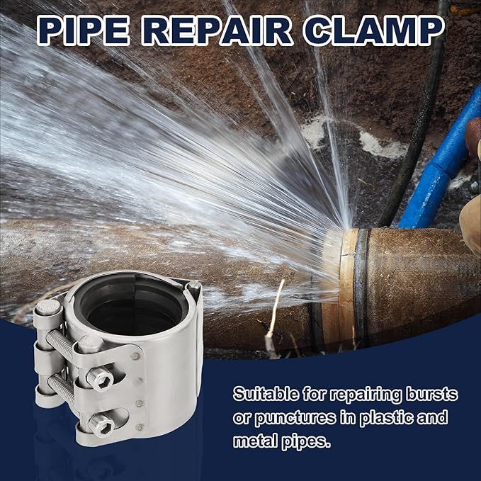 HARFINGTON Pipe Repair Clamp 1-8/9" OD 47mm-51mm 304 Stainless Steel Leak Sealer Emergency Pipe Repair for Plastic Metal Tubing Water Gas Oil Lines, Silver