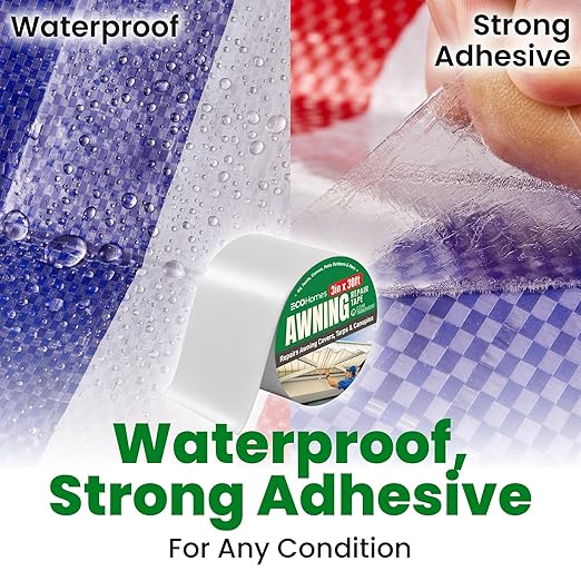 Awning Covers & Tarp Repair Tape - Waterproof Self Adhesive Patch Repair Kit | Patch Tapes for Awnings, Outdoor Canopies, Patio Window Awnings, Gazebos, Tents, RV, Canvas, Boat Covers (Transparent 3")