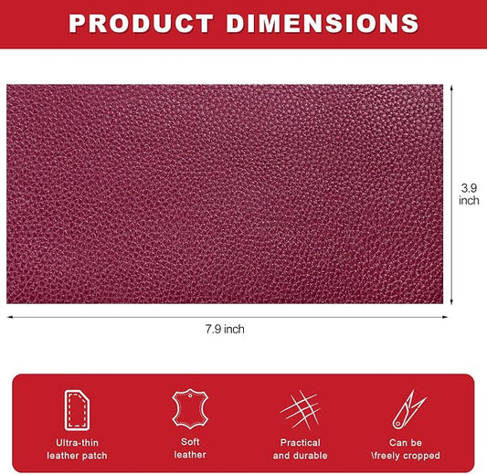 2 PCS Leather Repair Patch Tape, 4 x 8 Inch Self-Adhesive PU Vinyl Repair Patch Kit, Universal Waterproof DIY Leather Repair Tape for Car Seat Furniture Couch Chair (Wine Red)