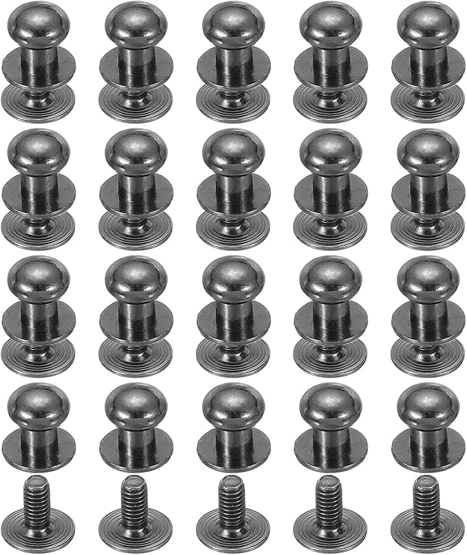 PATIKIL 7 mm Leather Rivets, 20 Sets Ball Head Stud Screw Back Round Head Button Chicago Screw Nipple Stud Rivet for Leather DIY Craft Handbag Belt Repairs, Black