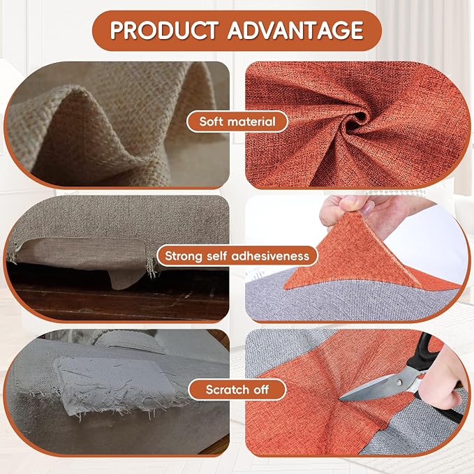 Linen Fabric Repair Tape 16x79 Inch, Self Adhesive Couch Patch Repair Fabric Tape for Furniture, Linen Patch Kit for Couch, Carpet, Upholstery, Chair, Sofa, Cushion, Bag (Brick Red)