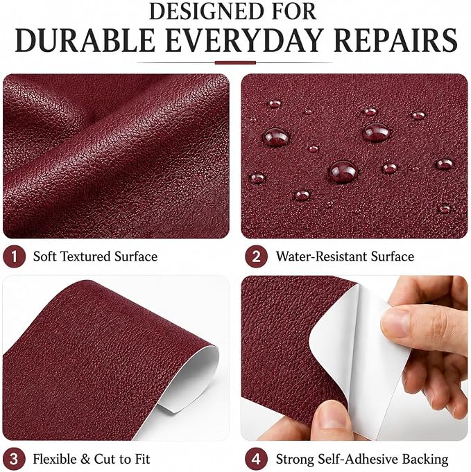 Self Adhesive Leather Repair Patch 24x54 Inch, Large Vinyl Repair Kit | Leather Tape for Furniture, Couch, Sofa, Car Seats. Waterproof, Strong Adhesion, Easy Cut Pleather Patch Waterproof Scratch