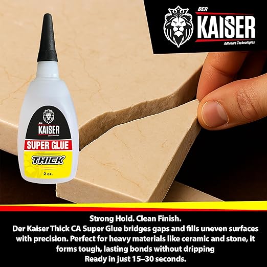 Der Kaiser Thick CA Super Glue (2 oz) – Gap-Filling Cyanoacrylate Adhesive – 15-30 Sec Cure – Pro Kit with Microtips – Wood, Plastic, Metal, 3D Printing, Hobby Models, DIY Repairs – 1,000-1,500 CPS