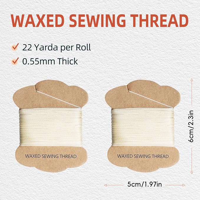 Upholstery Repair Kit: Extra Strong Waxed Sewing Thread 2 Rolls (Beige Color) &Heavy Duty Household Hand Needles (7 PCS) for Leather, Canvas, Bookbinding & Quilting Thread