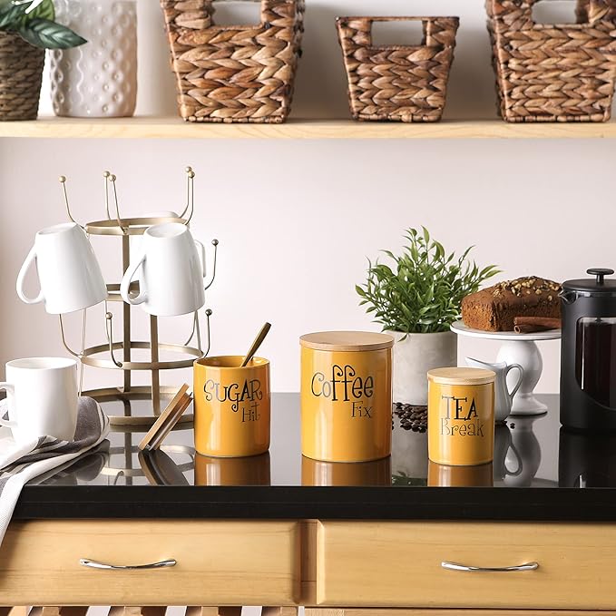 DII Kitchen Accessories Retro Collection, Ceramics, Canister Set, Honey, 3 Piece