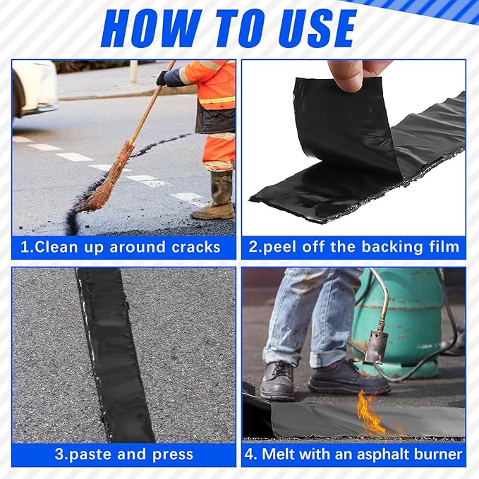 Fabbay 2 Rolls 1.18 Inch Asphalt Crack Filler Tape Asphalt Tape for Driveway Repair Joint and Crack Sealer for Tarmac Parking Lot Roof Cement Road, 50 Feet Each Roll, 3 mm Thick