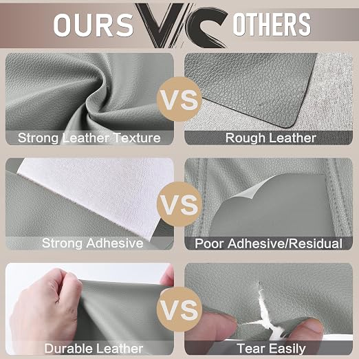 Self-Adhesive Leather Repair Patch, Vinyl Leather Repair kit for Furniture, Leather Repair Tape for Car seat, Couch, Furniture 4" x 63" Grey