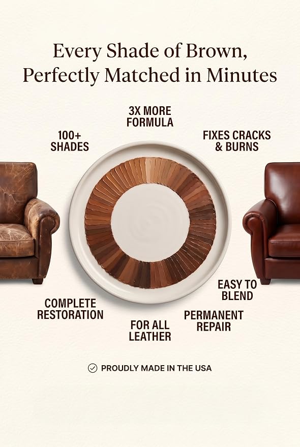 Leather Max Dark Brown Mix Vinyl and Leather Repair Kit - for Your Furniture, Jacket, Sofa, Car Seat, Boots, Easy Instructions to Match Brown Colors, Restore Any Material No Mixing Chart Needed