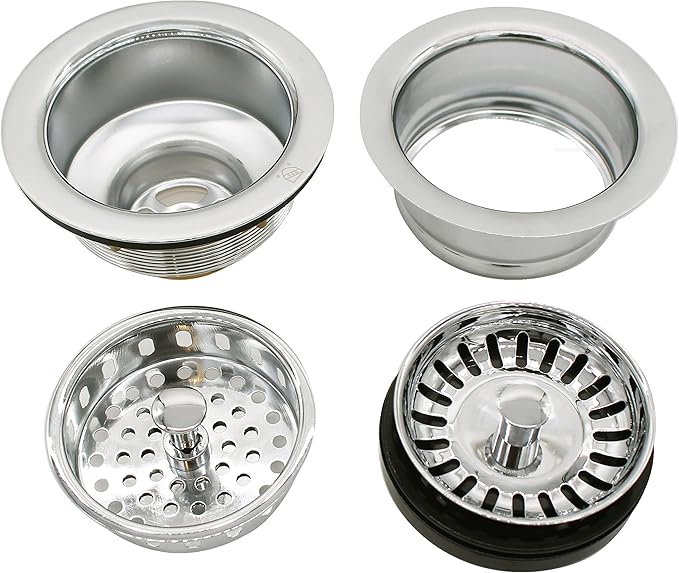 Westbrass CO2165S-05 COMBO PACK 3-1/2" Post Style Large Kitchen Sink Basket Strainer and Waste DisposalDrain Flange with Basket Strainer, Polished Nickel