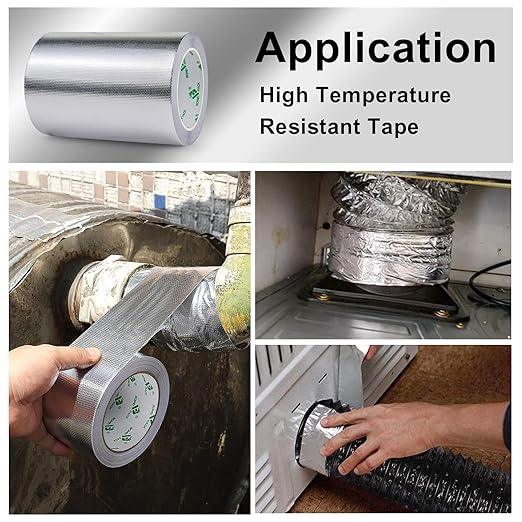 BOMEI PACK Adhesive Aluminum Foil Heat Shield Tape 1Pack 7inch x 66ft Barrier Fiberglass Thermal Insulation Reflective Material High Temp Protectionn