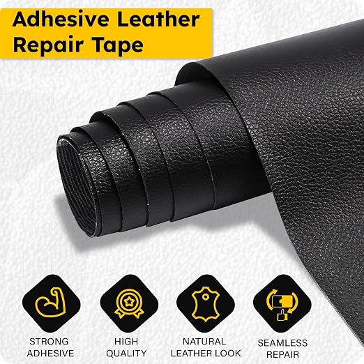 Black Leather Repair Tape Patch, Self Adhesive Vinyl Faux Material Roll 27 x 118 Inch, Cuttable Upholstery for Couch Sofa Car Seats Chairs Furniture