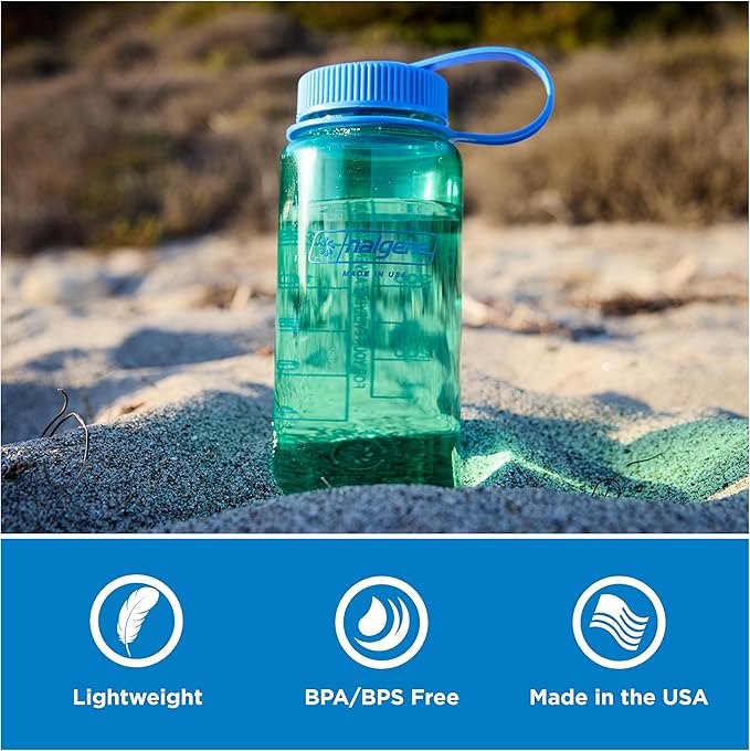 Nalgene 16 oz Wide Mouth Water Bottle | Slim Cup Holder Size, BPA-Free, Durable & Leak Proof, Lightweight Travel Bottle, Grey