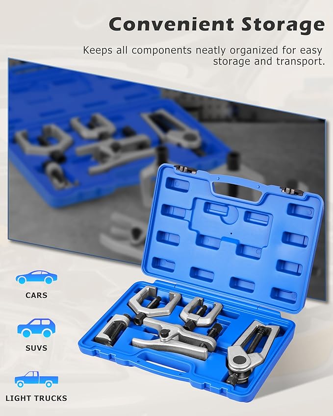 DAYUAN 5pcs Professional Front End Service Tool Kit Blue, Pitman Arm Puller, Ball Joint Separator Tie Rod Remover Tool with Case Blue