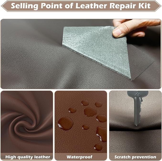 Leather Repair Tape, 4.7x63 inch Leather Patches for Furniture, Self Adhesive Leather Repair Patch for Sofas, Couches, Leather Covers, Seats, Chairs, Vinyl Repair Tape Dark Brown-Fine Grain