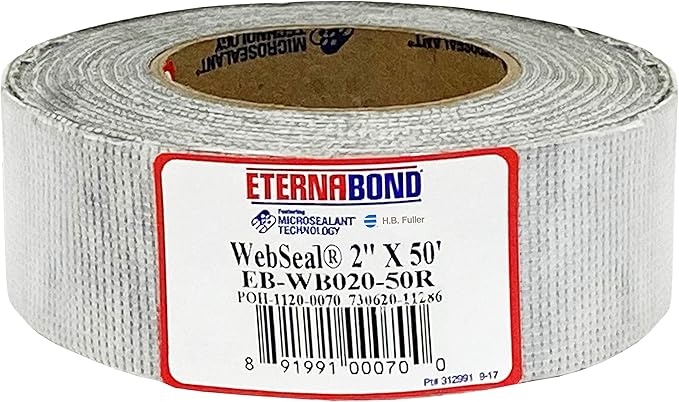 EternaBond WebSeal White 2" x50' MicroSealant Woven Polyester Tape | 23 mil Total Thickness | EB-WB020-50R - Reinforced Fabric for Roof Sealing and Repair
