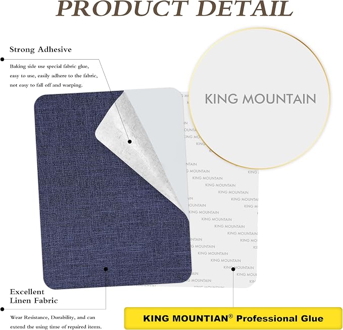 KING MOUNTAIN Fine Linen Fabric Patches, Self-Adhesive, 8x11 inch, Multi Color, For Linen Sofa and Clothes Repair (2PCS, Dark Blue)