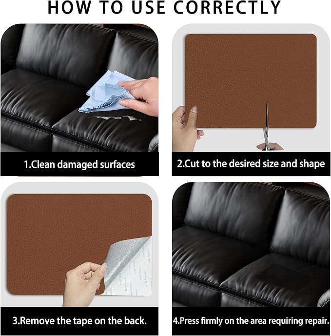 Self Adhesive Leather Repair Patch,8x12 inch Vinyl Repair Kit,Leather Repair Kit for Furniture,Car Seat,Couch,Office Chair,2 Pcs Light Brown
