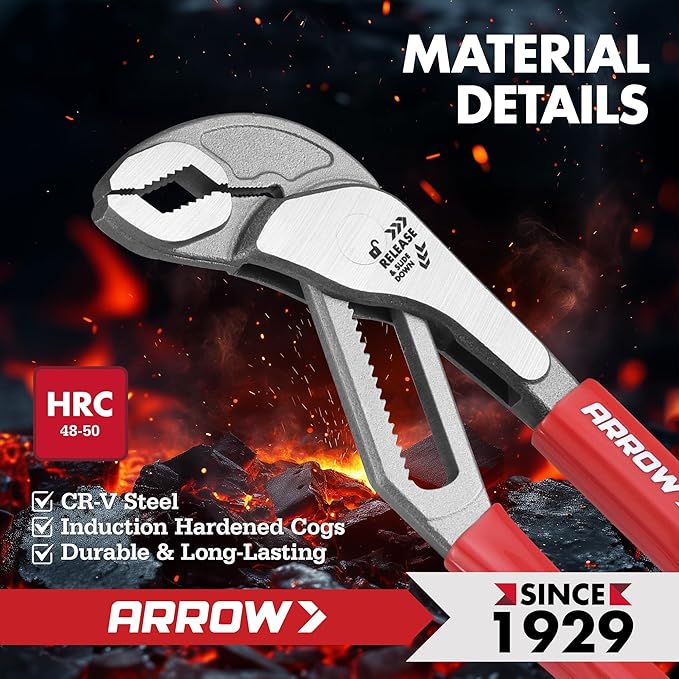 Arrow 8" V-Jaw Groove Joint Pliers, Quick Adjustable Water Pump Pliers with 18 Positions, CR-V Steel, for Plumbing, Automotive, Mechanical Repair and Household Use