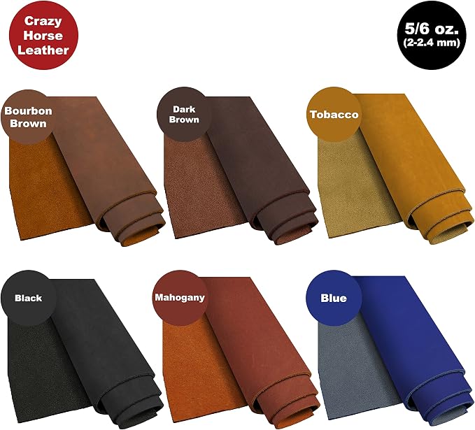 ELW Crazy Horse Leather 5-6 OZ (2-2.4mm) | Dark Brown | Pre-Cut 8"x24" 2PCS | Full Grain Cowhide Handmade Leather for DIY, Crafts, Sheaths, Sewing, Workshop