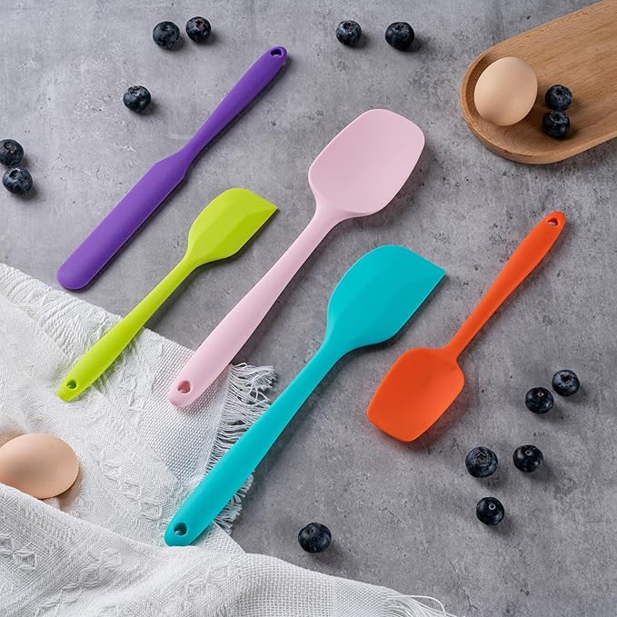 Silicone Spatula Set, 5 Piece Food Grade Rubber Spatulas for Baking, Cooking, and Mixing High Heat Resistant Non Stick Dishwasher Safe BPA-Free (RED)