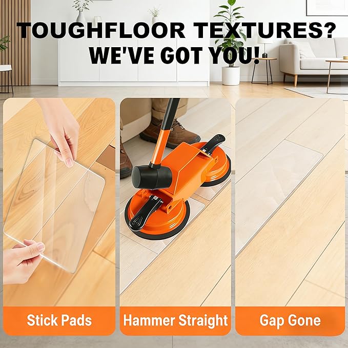 Floor Gap Repair Tool - Heavy Duty Plank Grabber Suction Cup & Slot Cutter Hammer, 6 Sticky Pads, Quick Lock Puller for Laminate/Vinyl/Hardwood Floors, Iron-Made(Large)