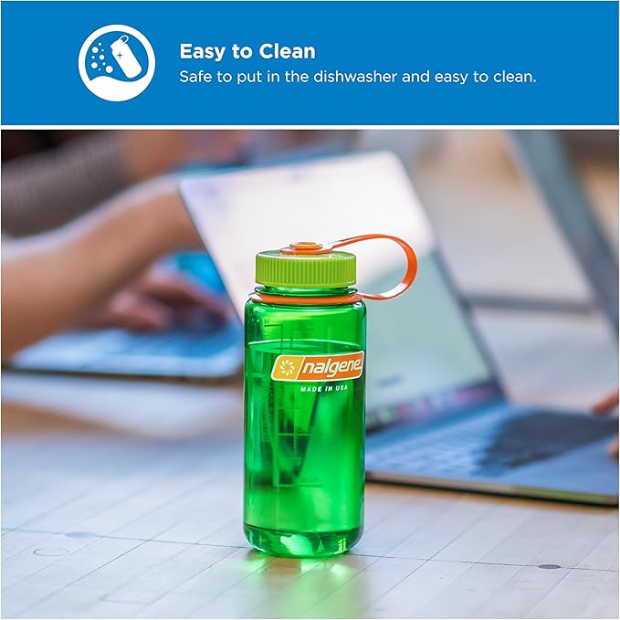 Nalgene 16 oz Wide Mouth Water Bottle | Slim Cup Holder Size, BPA-Free, Durable & Leak Proof, Lightweight Travel Bottle, Clear