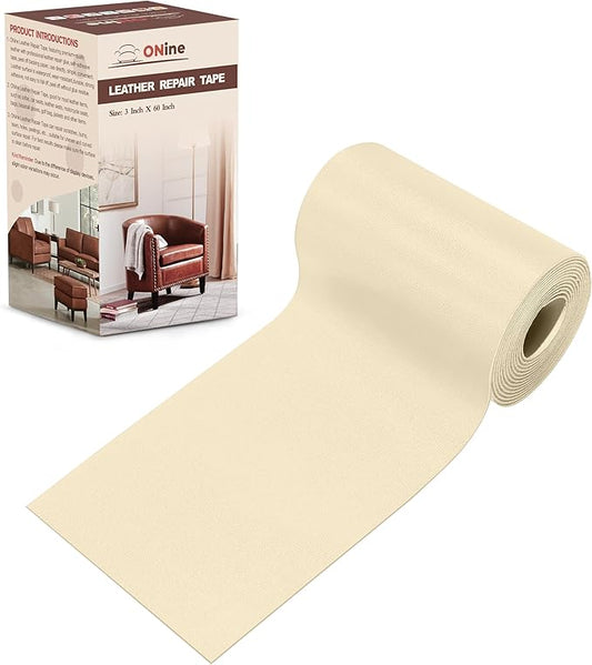 ONine Leather Repair Patch,Leather Repair Tape, 3 x 60 inches Leather Repair Patch for Furniture,Sofas,Office Chair,car Seats,Vinyl Repair Kit(White Khaki)