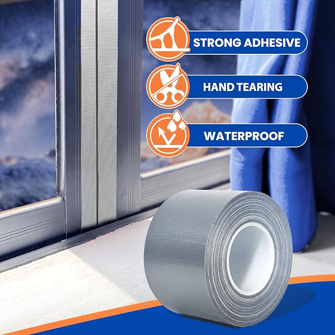 Silver Window Weather Sealing Tape,Window Draft Isolation Sealing Film Tape,Window AC Seal Air Conditioner Sealing Tape No Residue Waterproof Self Adhesive for Keep Out Cold Air Dust Rain 2IN X 65FT