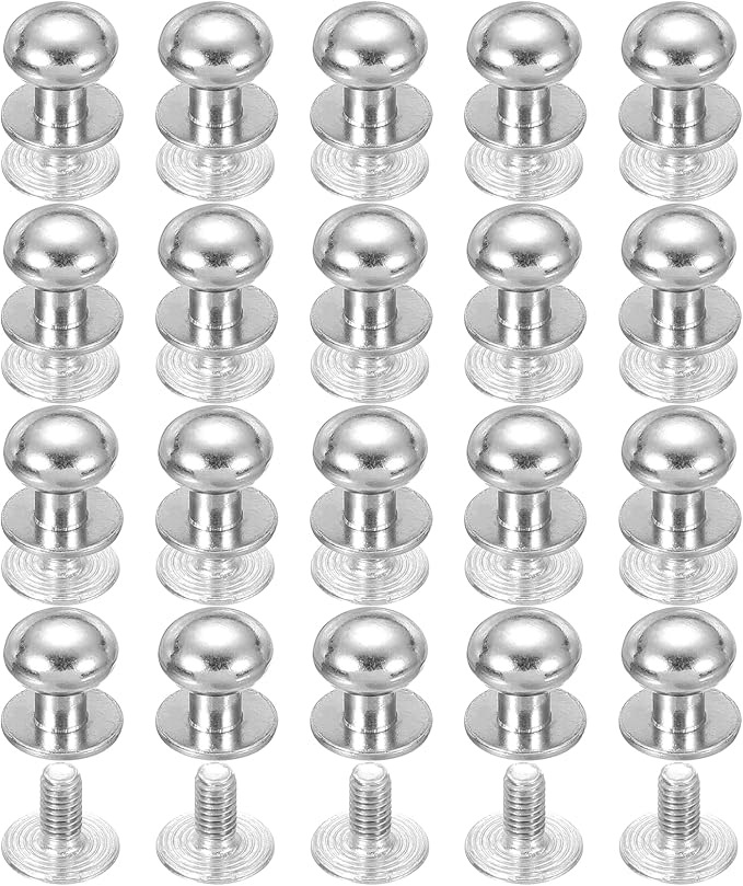 PATIKIL 10 mm Leather Rivets, 20 Sets Ball Head Stud Screw Back Round Head Button Chicago Screw Nipple Stud Rivet for Leather DIY Craft Handbag Belt Repairs, Silver Tone
