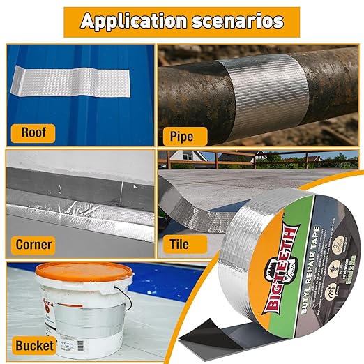 BIGTEETH Aluminum Butyl Repair Tape - 2 inch x 16 feet Waterproof Tape for Pipes, Doors, Windows, RV Roofs, Boats, Vents, etc