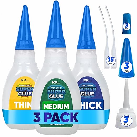 ixirpro CA Glue Kit – Thin, Medium & Thick Viscosity Set (3 × 1.75 oz) | Cyanoacrylate Super Glue with Tips & Caps | Fast-Drying, Strong Adhesive for Wood, Metal, Plastic, Crafts, Models & 3D Printing