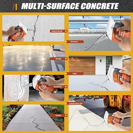 Concrete Crack Filler,Cement Crack Sealant, High Elasticity Crack Filler Repair Sealer, Self Leveling Waterproof Caulking Glue Sealing Adhesive for Concrete (Grey，2 Pack)