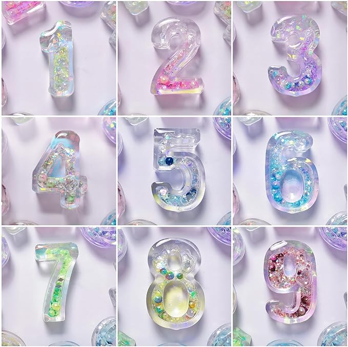 Number Resin Shaker Molds Set 0-9 Keychain Charms Pack of 22 Epoxy Silicone Trays Precision Tip Applicator Bottle Kit Bundle