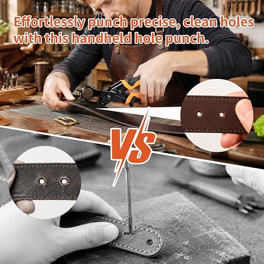 XOOL Small Hole Leather Hole Puncher, Precision Watch Punch Tool Set with 6 Hole Sizes for Watch Strap Adjustment, Belts, Shoes, Saddles, Tickets and DIY Craft Projects
