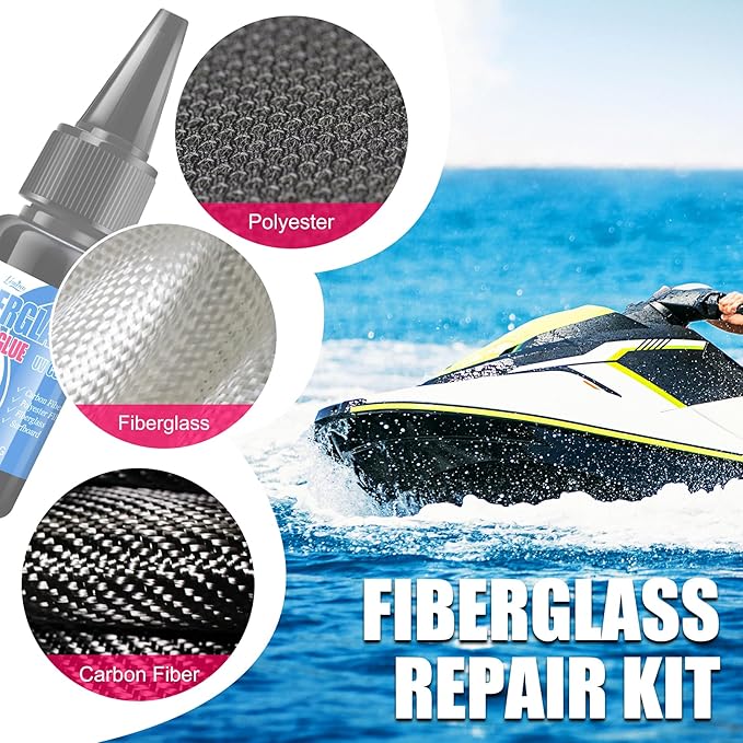 Fiberglass Repair Kit - Surfboard Repair Kit, UV Repair Glue with UV Light, Quickly Repair Scratches, Holes, and Gaps in Fiberglass, Polyester, Carbon Fiber - Fiberglass Filler for Surfboard Gelcoat