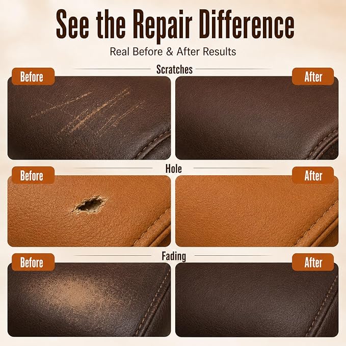 ARCSSAI ARCSSAL Brown Leather Repair Kit for Furniture, Leather Couch Repair Kit for Sofa, Jacket, Car Seats and Purse with Super Easy Instructions, Restores Any Material, Bonded, Pleather, Genuine