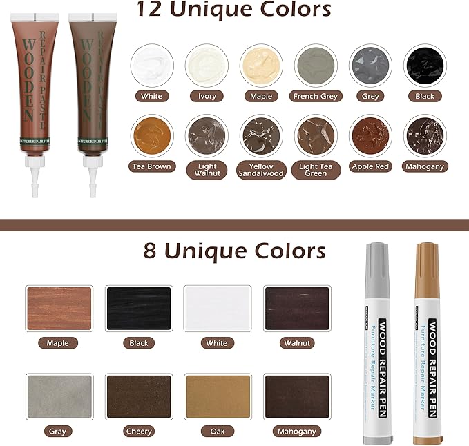 Oriflame Wood Furniture Repair Kit: 12-Color Filler and 8-Color Markers - Wood Touch Up for Scratches/Cracks/Holes/Stains in Floors/Table/Cabinets(Hardwood/Laminate)