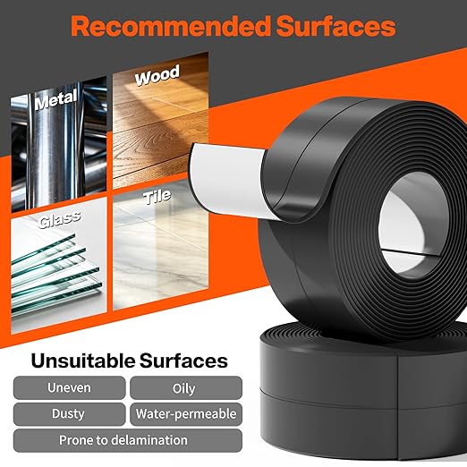 Dstorelhp 2 Rolls Black Caulk Tape Waterproof Self Adhesive, Decorative Caulking Tape for Kitchen, Countertop, Bathroom, Sink, Bathtub, Toilet, Shower (1.5" x 10.5Ft)