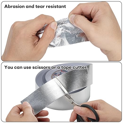 Fiberglass Aluminum Foil Tape 3in×82ft, Heavy Duty Flame Retardant Heat Shield, Reflective Thermal Insulation Adhesive for Exhaust Pipe, Muffler, Automotive & HVAC Duct Sealing