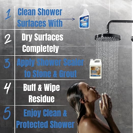 Natural Stone and Grout Penetrating Shower Sealer. Marble, Granite Travertine, Limestone. Protects the Surface from Damage and Build-up for up to Ten Years! (1 Gallon)