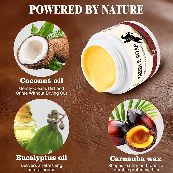 Yellow Saddle Soap for Leather 8oz - Leather Cleaner and Conditioner to Soften, Protect & Restore Leathercraft - Leather Cleaner for Car Seats, Couch, Shoes, Purse, Boots, Handbag & Saddle